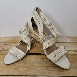 Joan & David Beige Gladiator Peep-Toe Wedge Lux Leather Sandal 7.5M